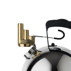 Alessi kedel - Vandkedel med melodisk fløjte - 2L - Messing fløjte og sort håndtag