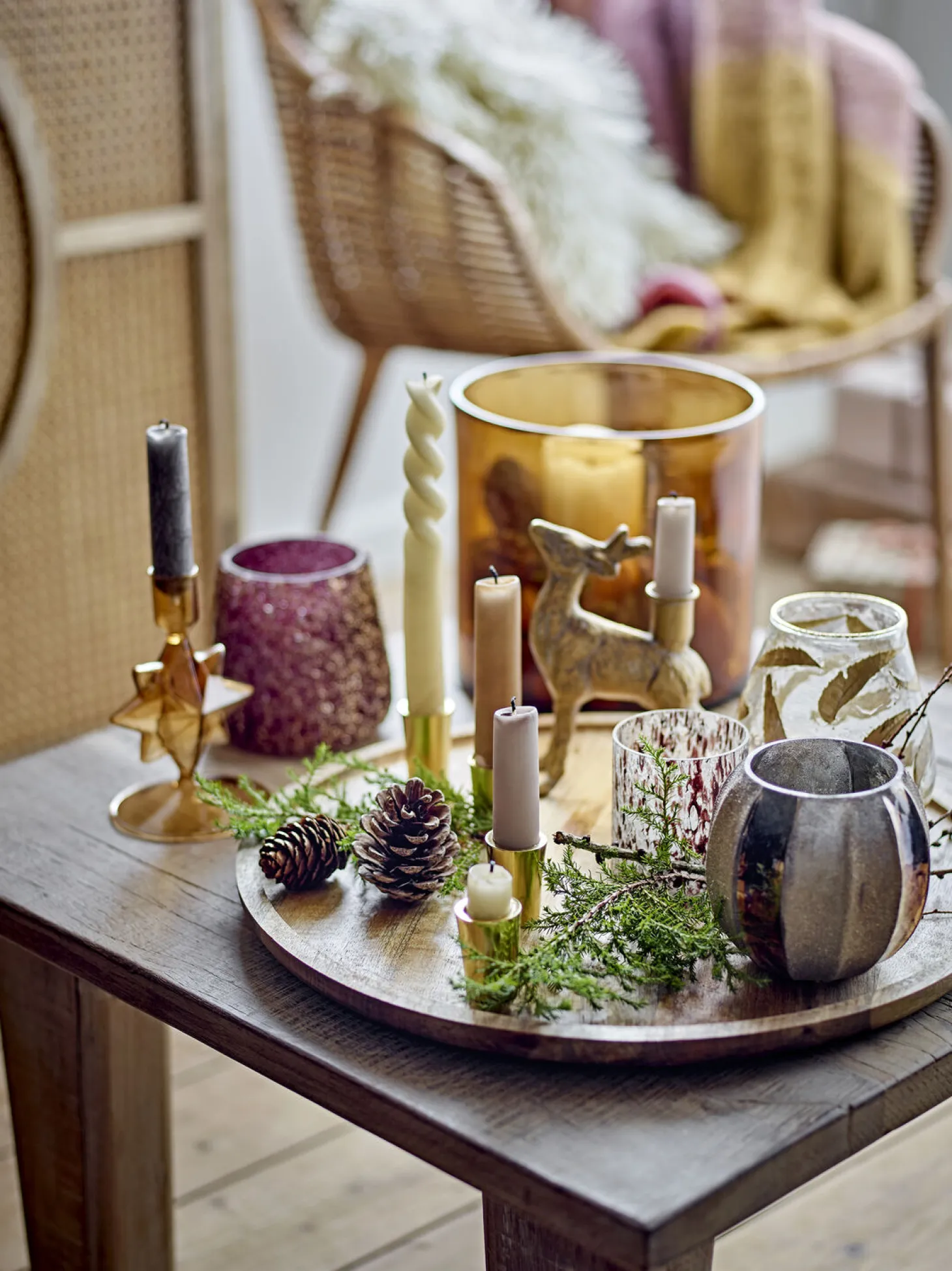 Bloomingville - Felecia Fyrfadsstage, Guld, Genanvendt Glas