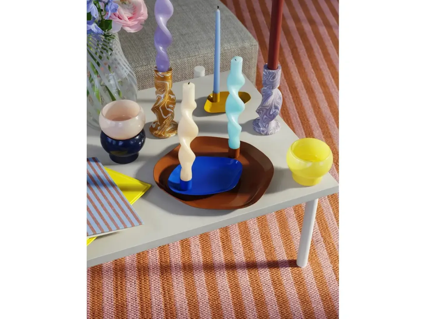 Broste Copenhagen - Fyrfadsstage "Agathe" - Yellow/Blush/Blue - Sæt af 3