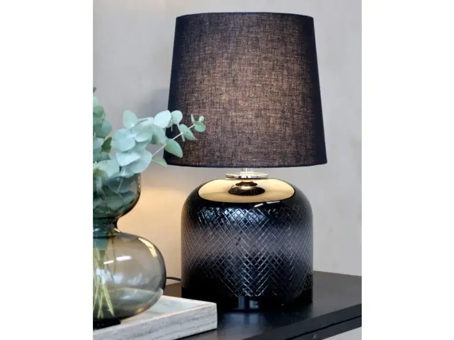 Chic Antique - Lampe i smoked glas med slibninger - Ø25,5