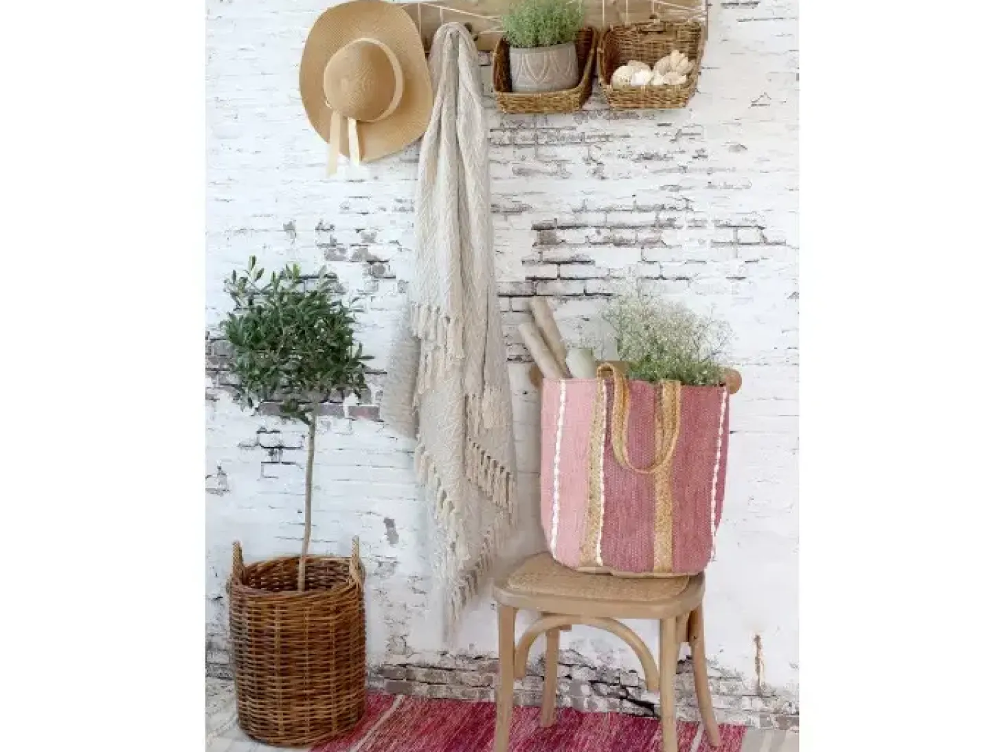 Chic Antique - Strandtaske i genbrugsgarn - 60 x 40 x 30 - Raspberry