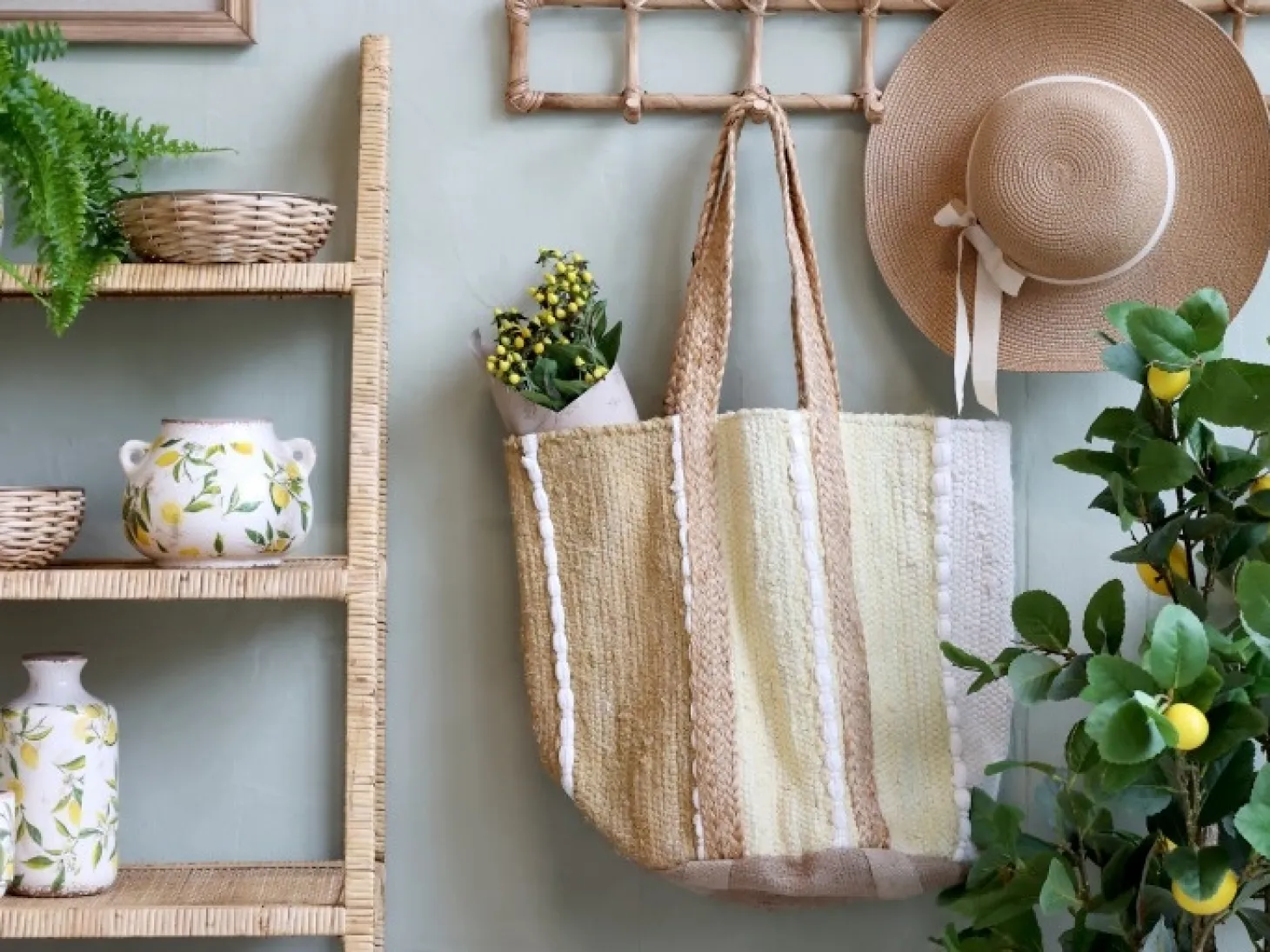 Chic Antique - Strandtaske i genbrugsgarn - 60 x 40 x 30 - Melon