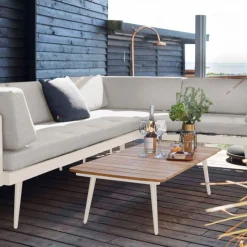 Cinas - Rio lounge sofa, Sandy Grey aluminiums stel, med hynder i Sand