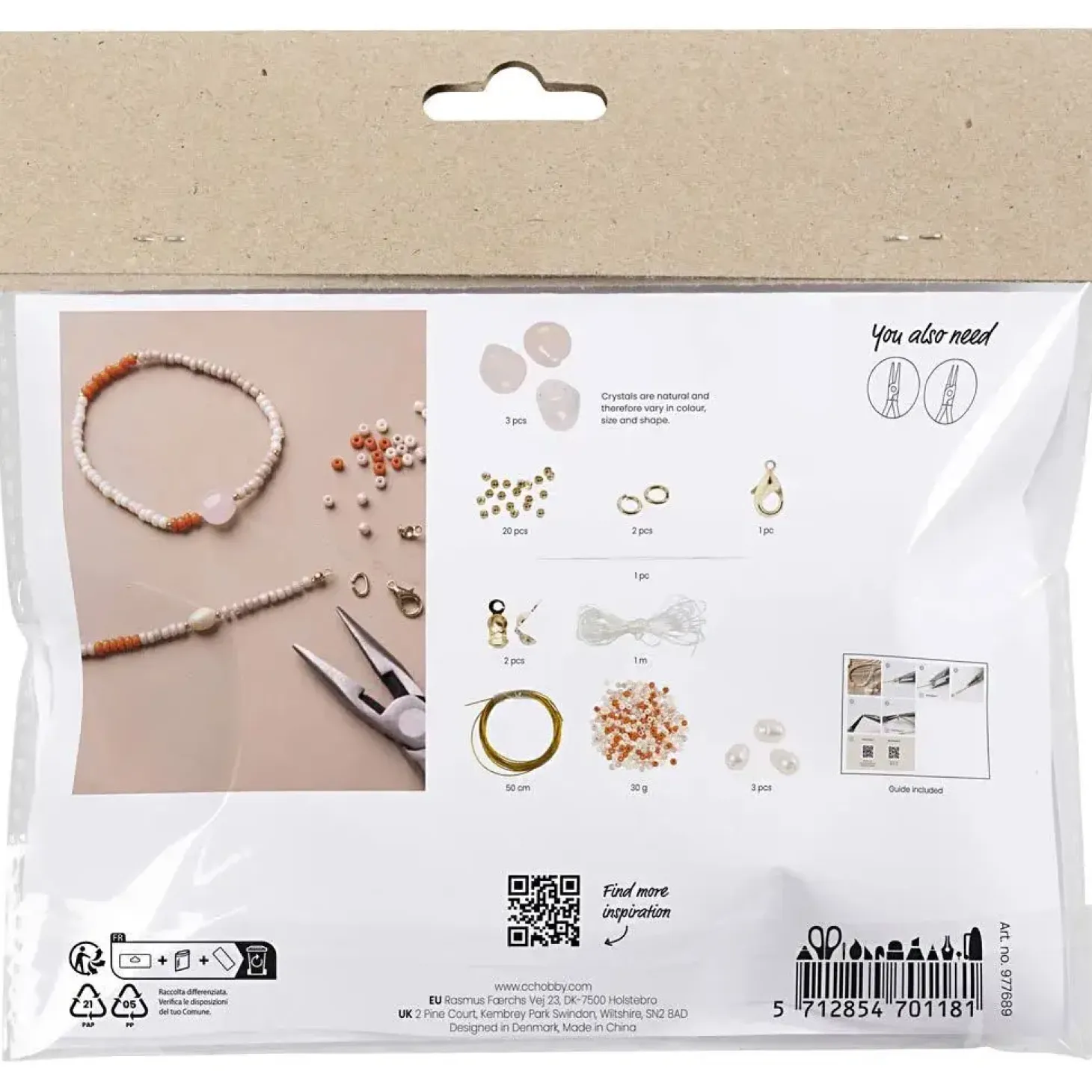 Creativ Company - Mini DIY Kit Smykker, Rosakvartshalskæde og -armbånd, 1 pk.