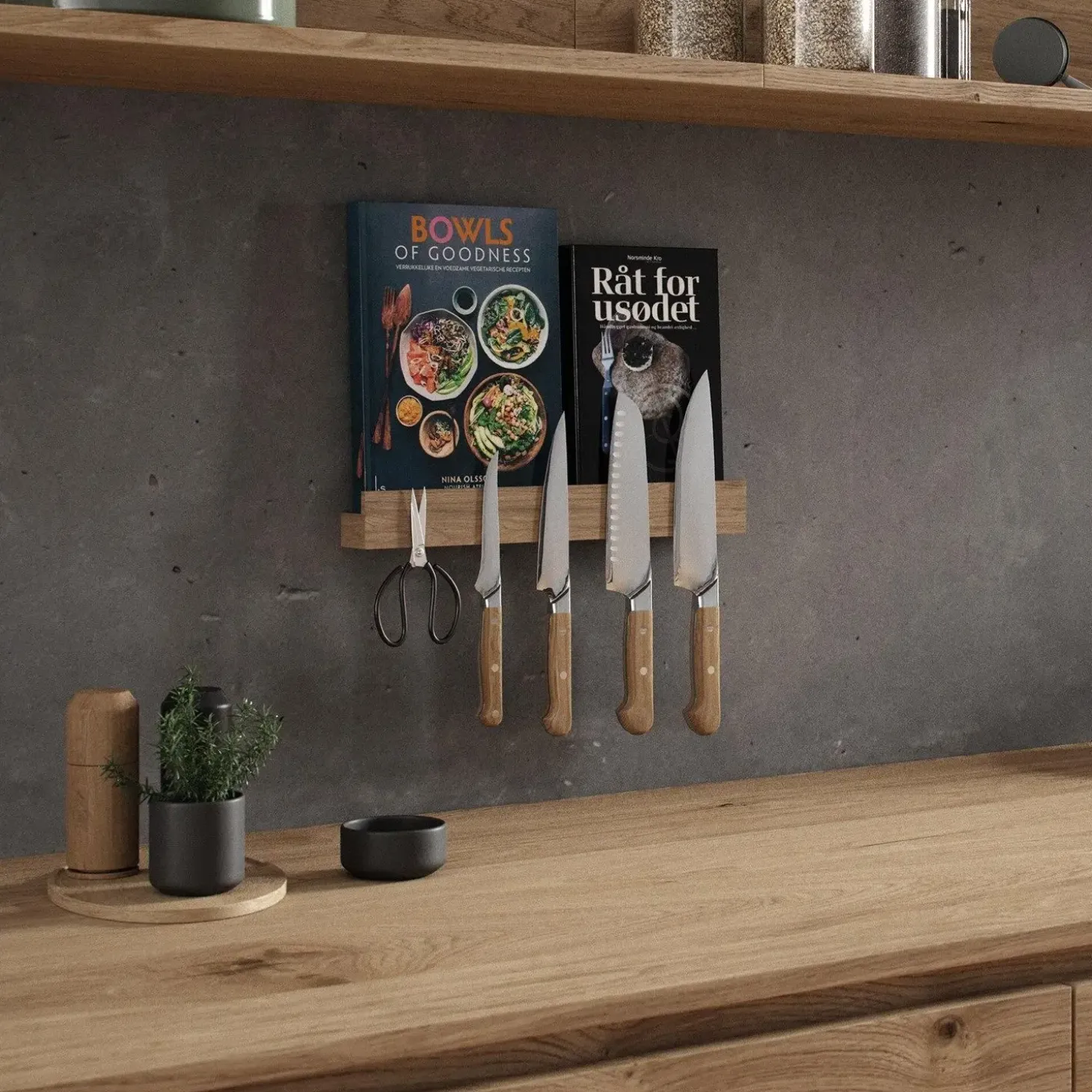 Ekta Living - Knivmagnet Hylde - Magnet Shelf - Røget Eg - 40 cm