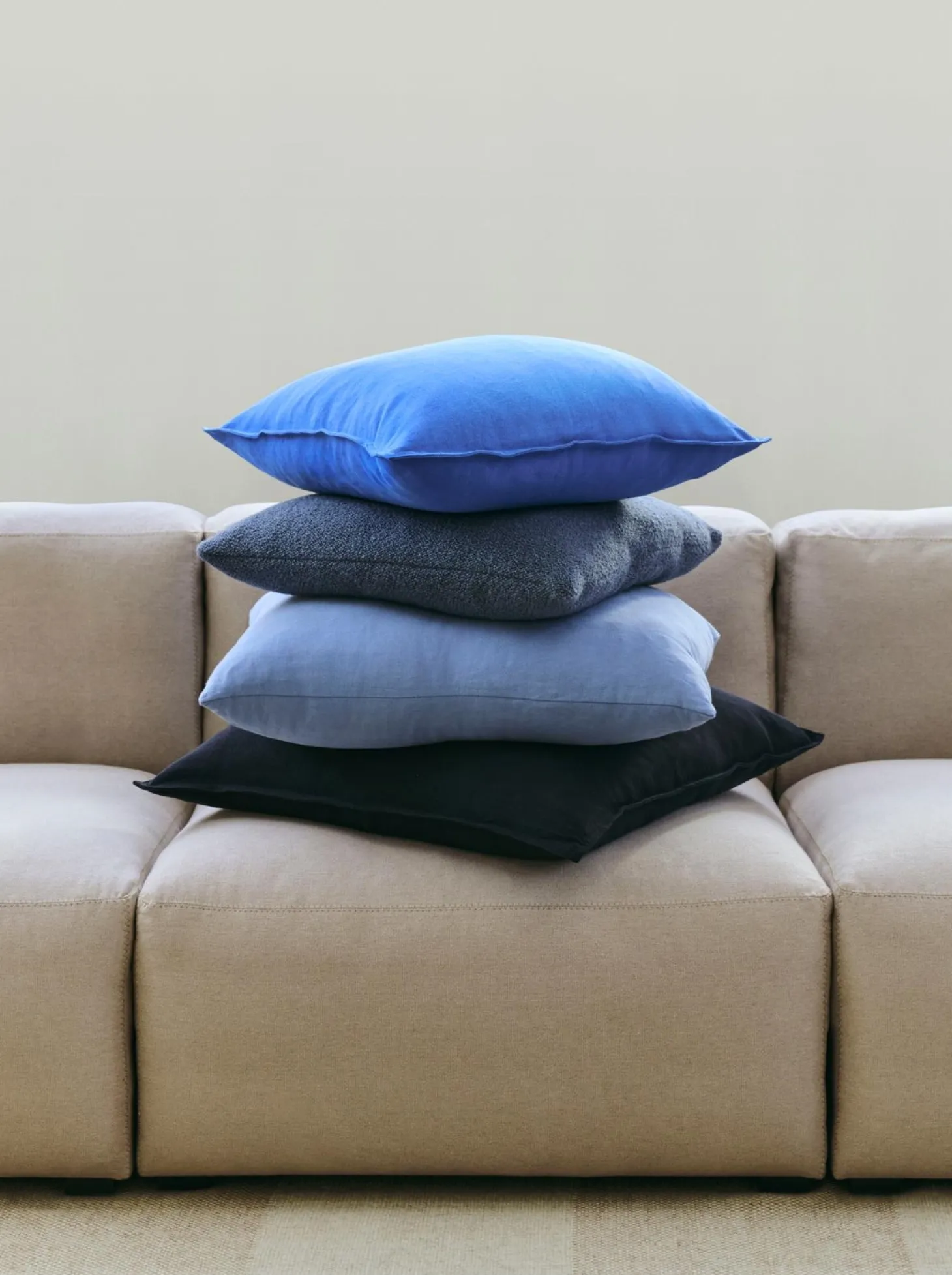 Hay - Linen Cushion Cover - 60 x 60 - Blue, black