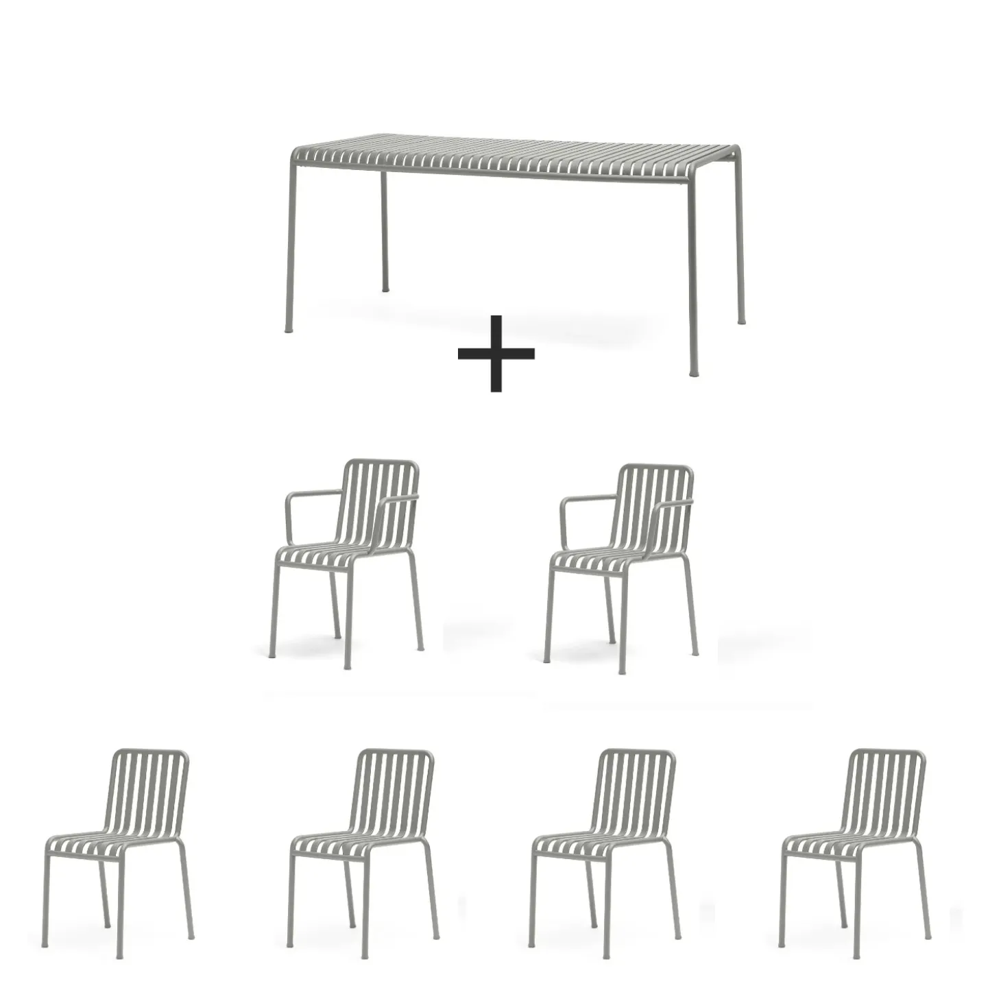 Hay - Palissade sæt - Bord 170 cm + 6 stole - Sky grey - 4 chairs og 2 arm chairs