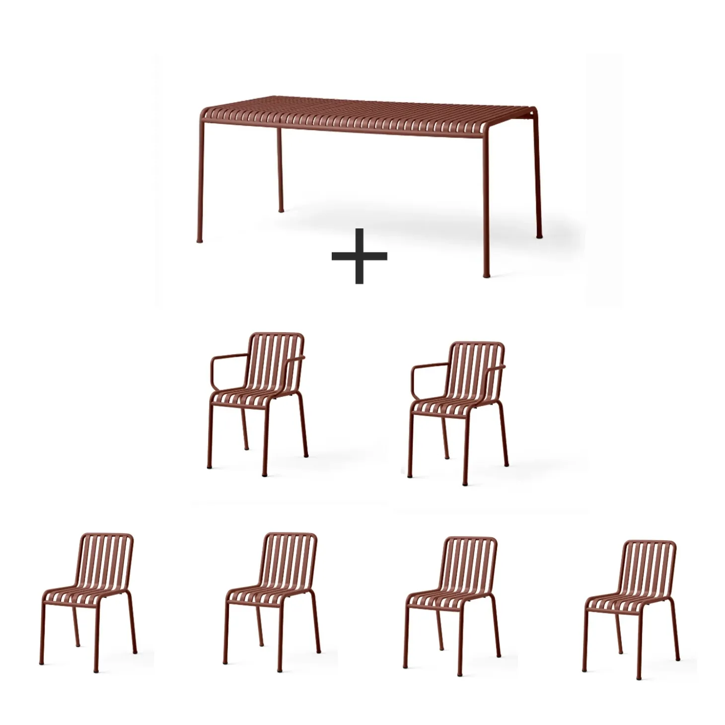 Hay - Palissade sæt - Bord + 6 stole - Iron red - Rød - 4 chairs og 2 arm chairs