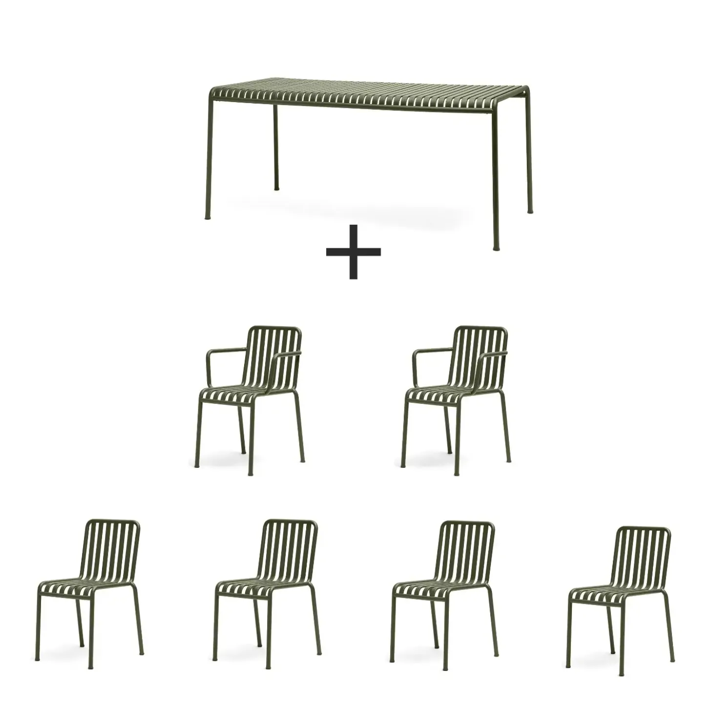 Hay - Palissade sæt - Bord + 6 stole - Oliven - 4 chairs og 2 arm chairs