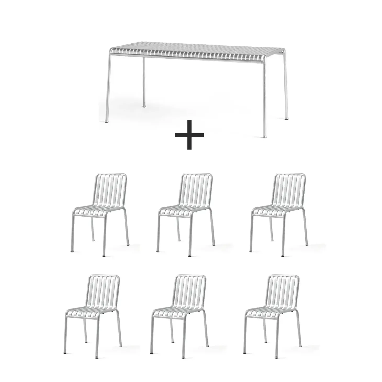 Hay - Palissade sæt - bord + 6 stole - Sky Grey - Grå - 6 Chairs