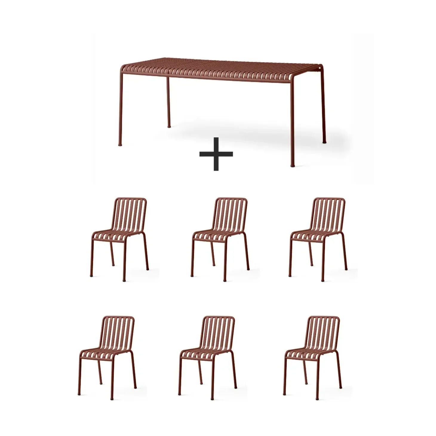 Hay - Palissade sæt - bord + 6 stole - Iron Red - Rød- 6 chairs
