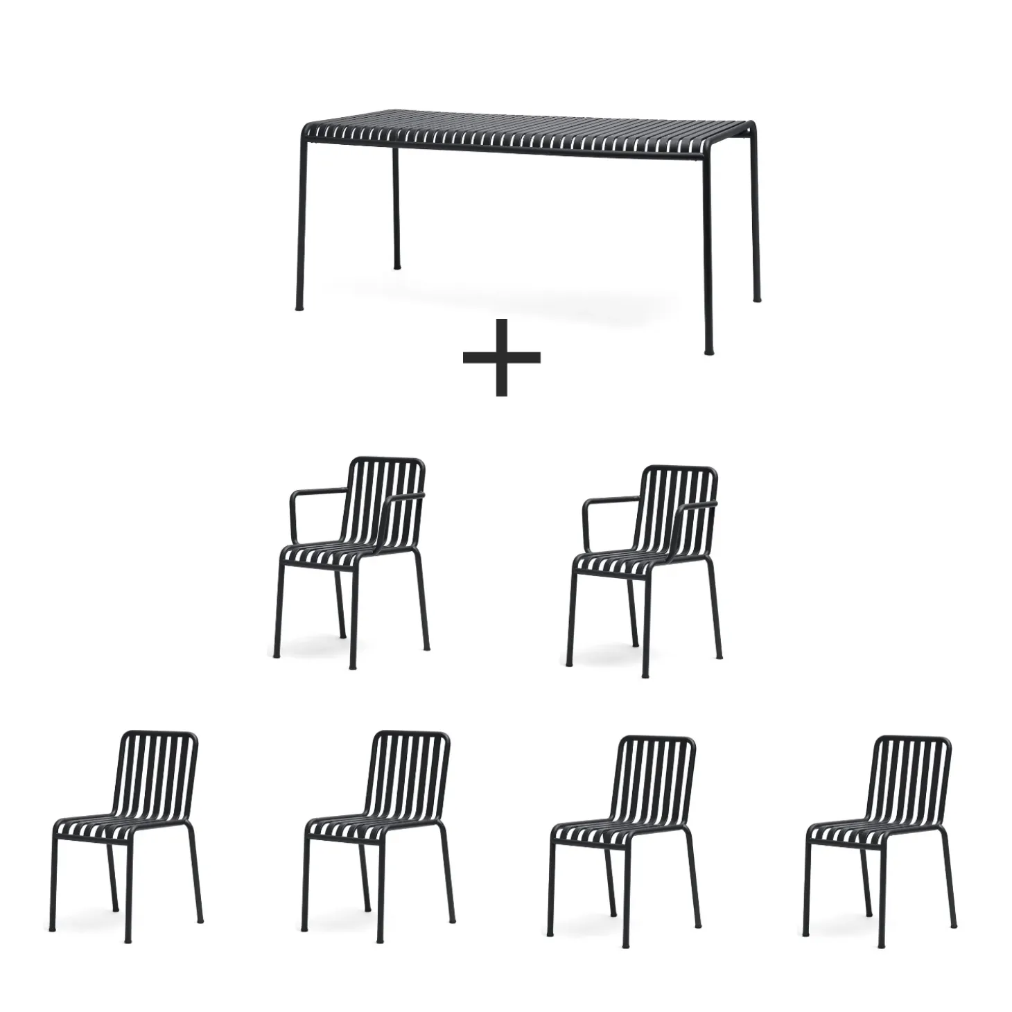 Hay - Palissade sæt - Bord + 6 stole - Anthracite - 4 chair og 2 arm chair