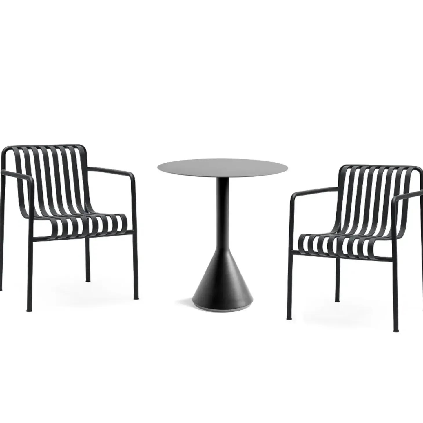Hay - Palissade sæt - Cone bord ø 70 cm og to spisebordsstole - Anthracite