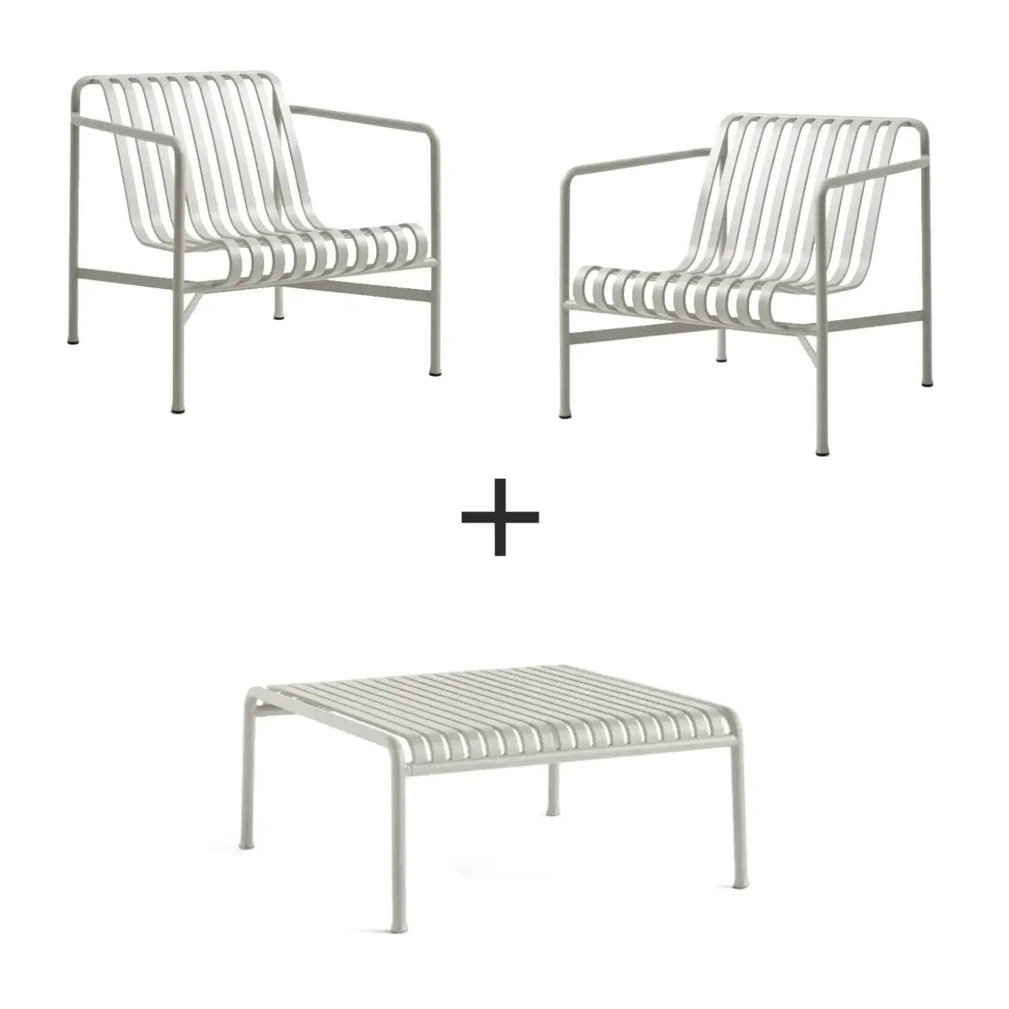 Hay - Palissade sæt - Lounge bord lav + 2 lounge stole lav - Sky grey