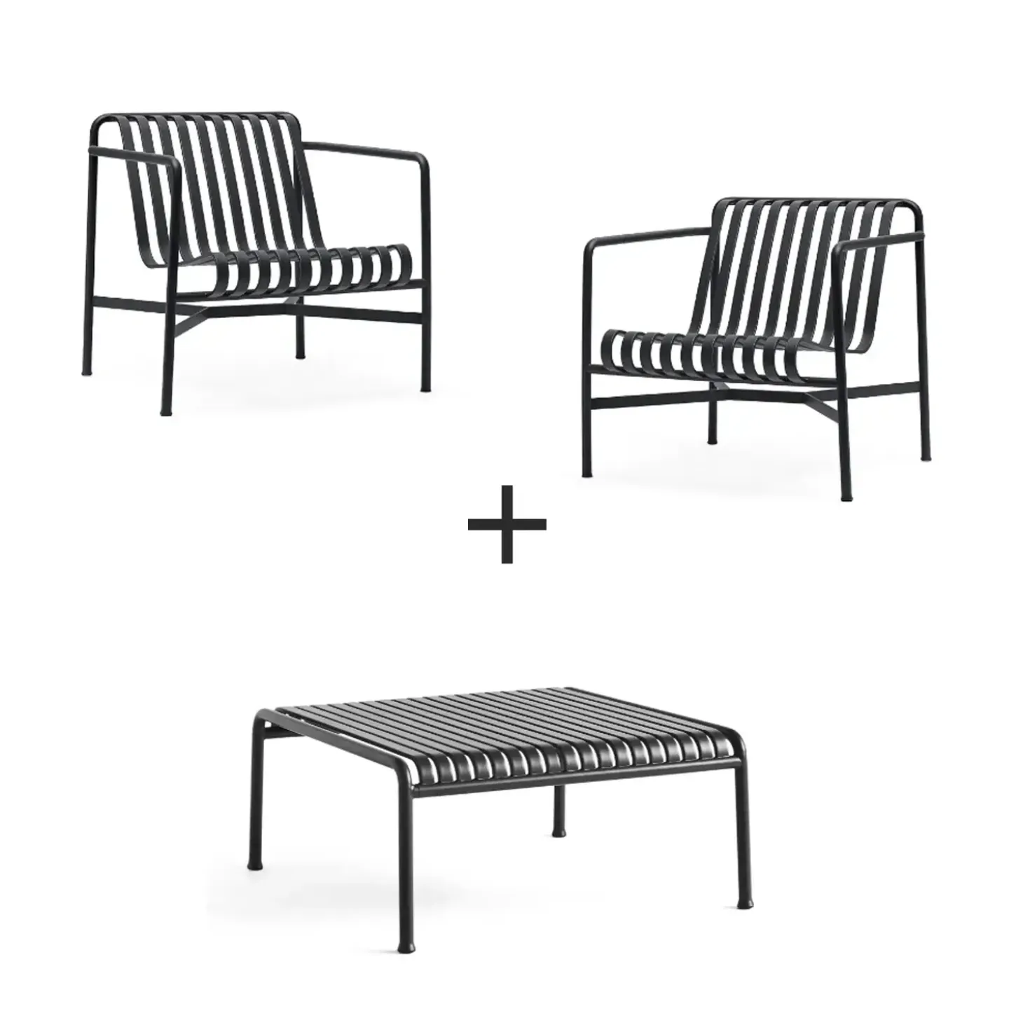 Hay - Palissade sæt - Lounge bord lav + 2 lounge stole lav - Anthracite