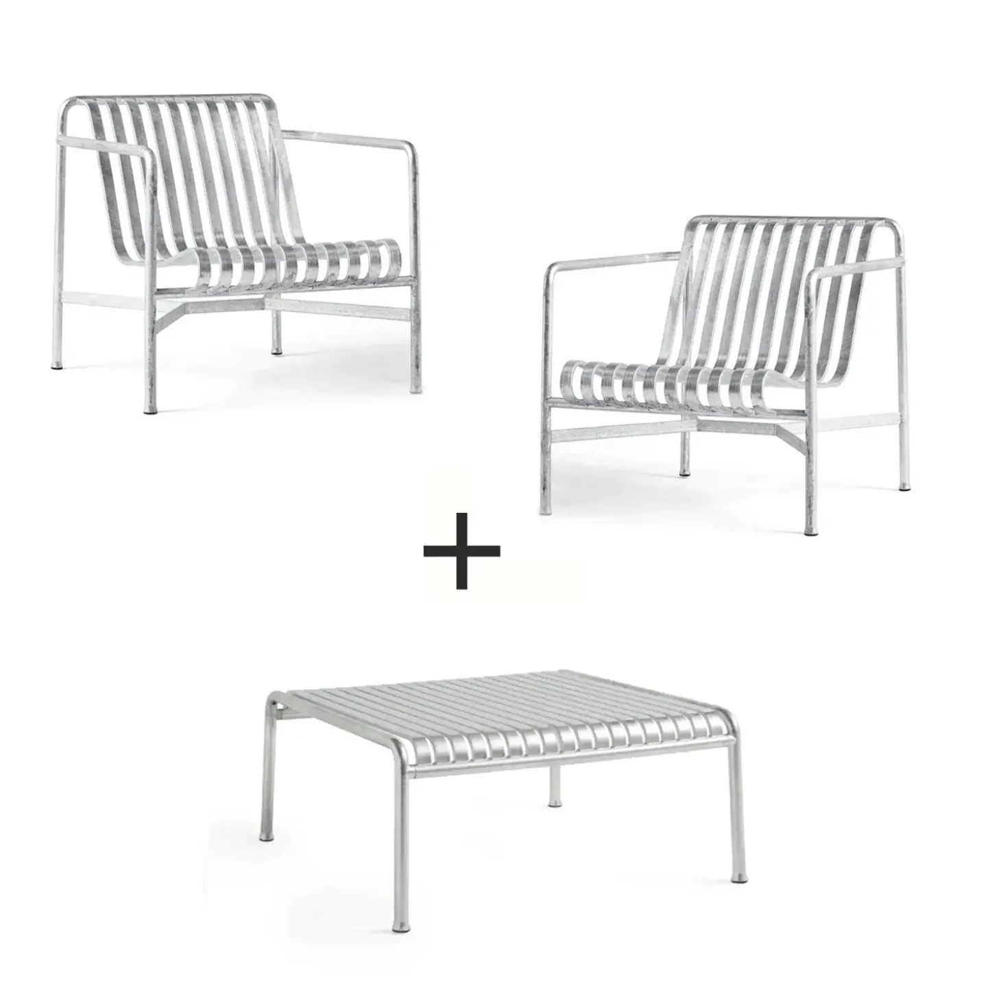 Hay - Palissade sæt - Lounge bord lav + 2 lounge stole lav - Galvaniseret