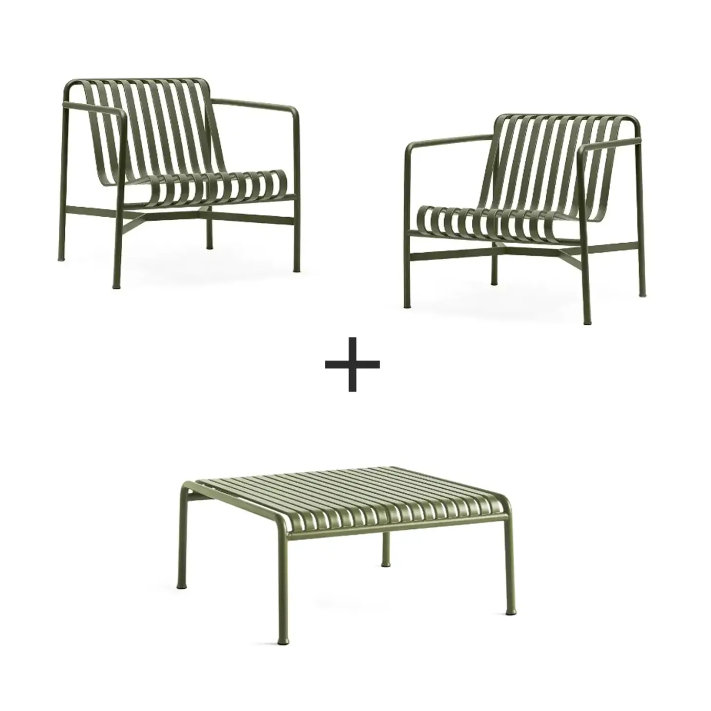 Hay - Palissade sæt - Lounge bord lav + 2 lounge stole lav - Olive