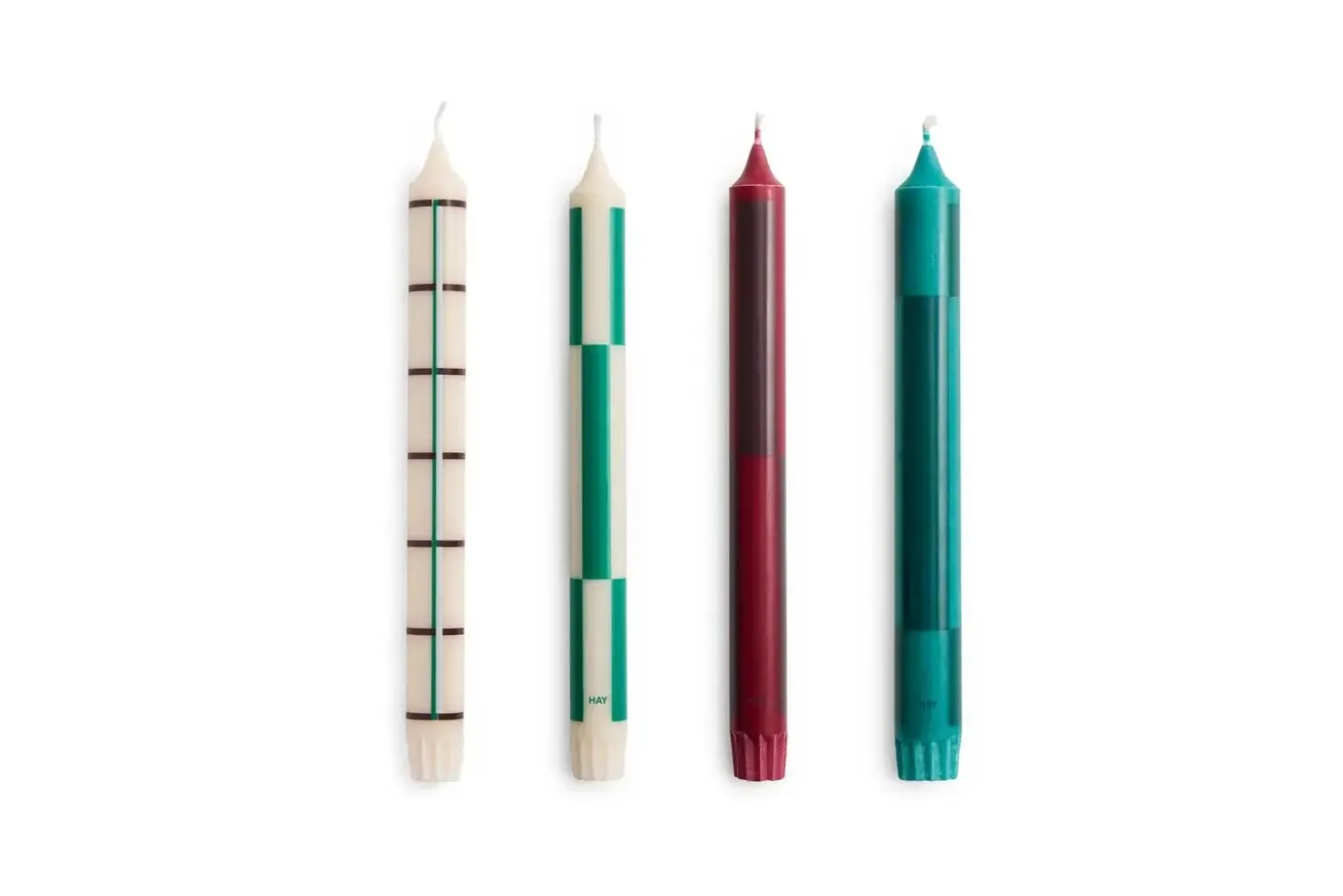 Hay - Pattern Candle - Greens and bordeaux, Set of 4