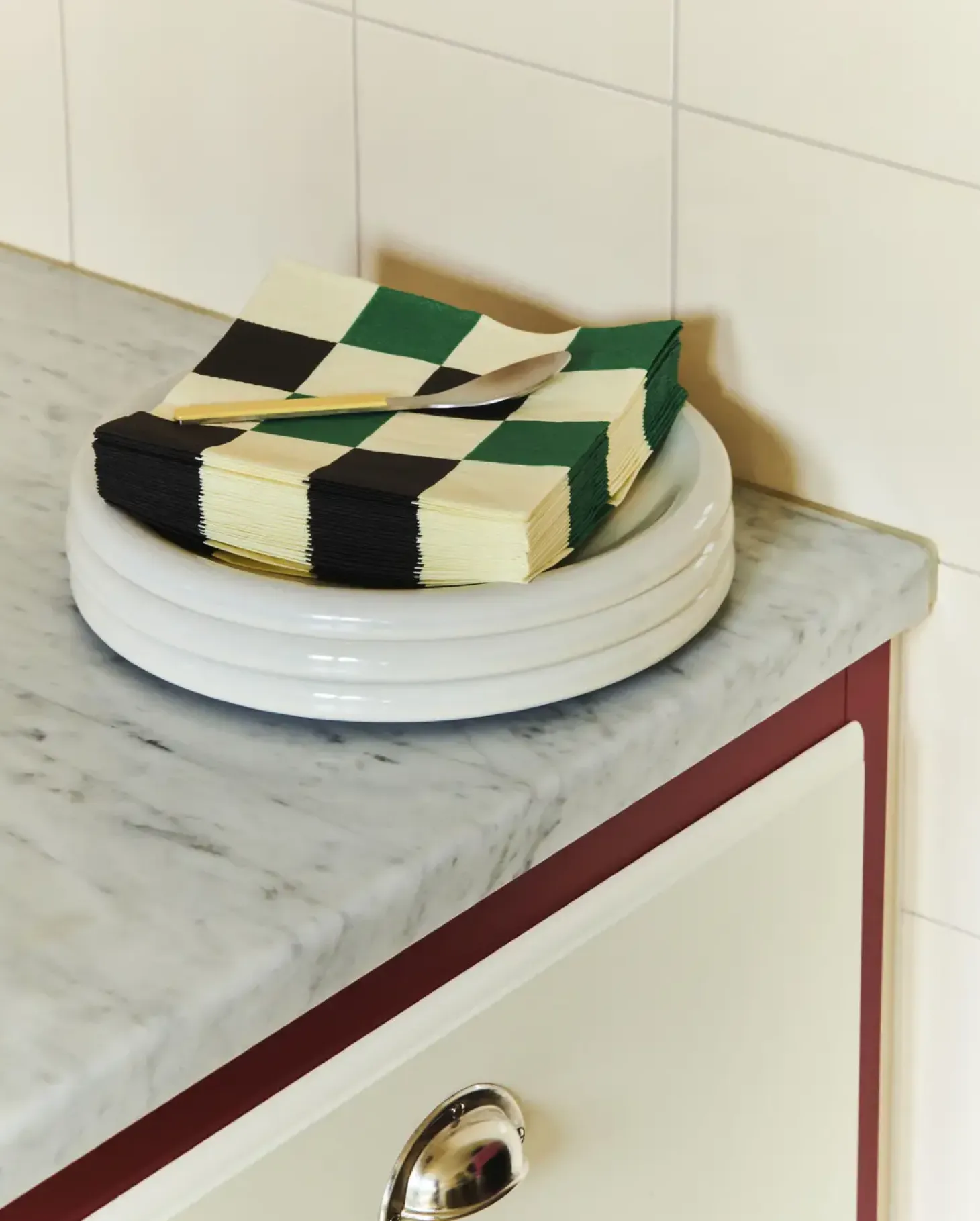Hay - Servietter - Lunch - 20 stk. 33x33 cm - Off White/grøn/sort Tern