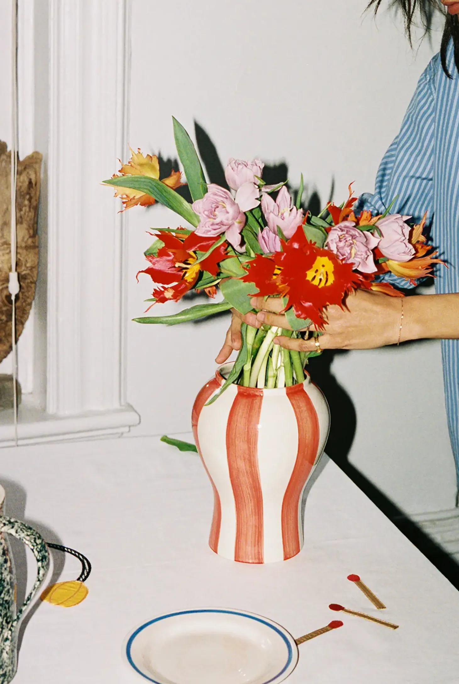 HAY - Sobremesa Stribe Vase - Small - Rød