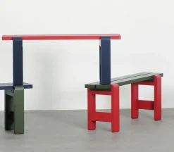 HAY Weekday bænk Duo - 111 cm -Olive Benchtop / Wine Red Frame - Lakeret Fyrretræ