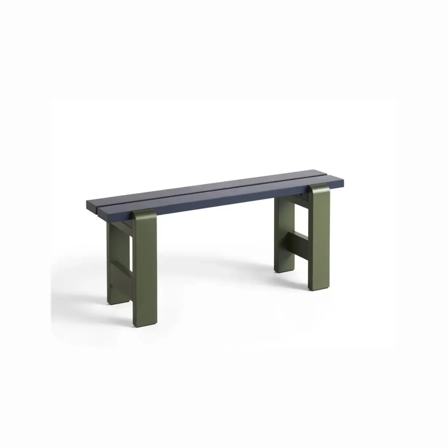 HAY Weekday bænk Duo - 111 cm Steel Blue Benchtop / Olive - Lakeret Fyrretræ / Pinewood
