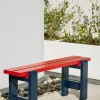 HAY Weekday bænk Duo - 111 cm - Wine Red / Steel Blue ben - Lakeret Fyrretræ