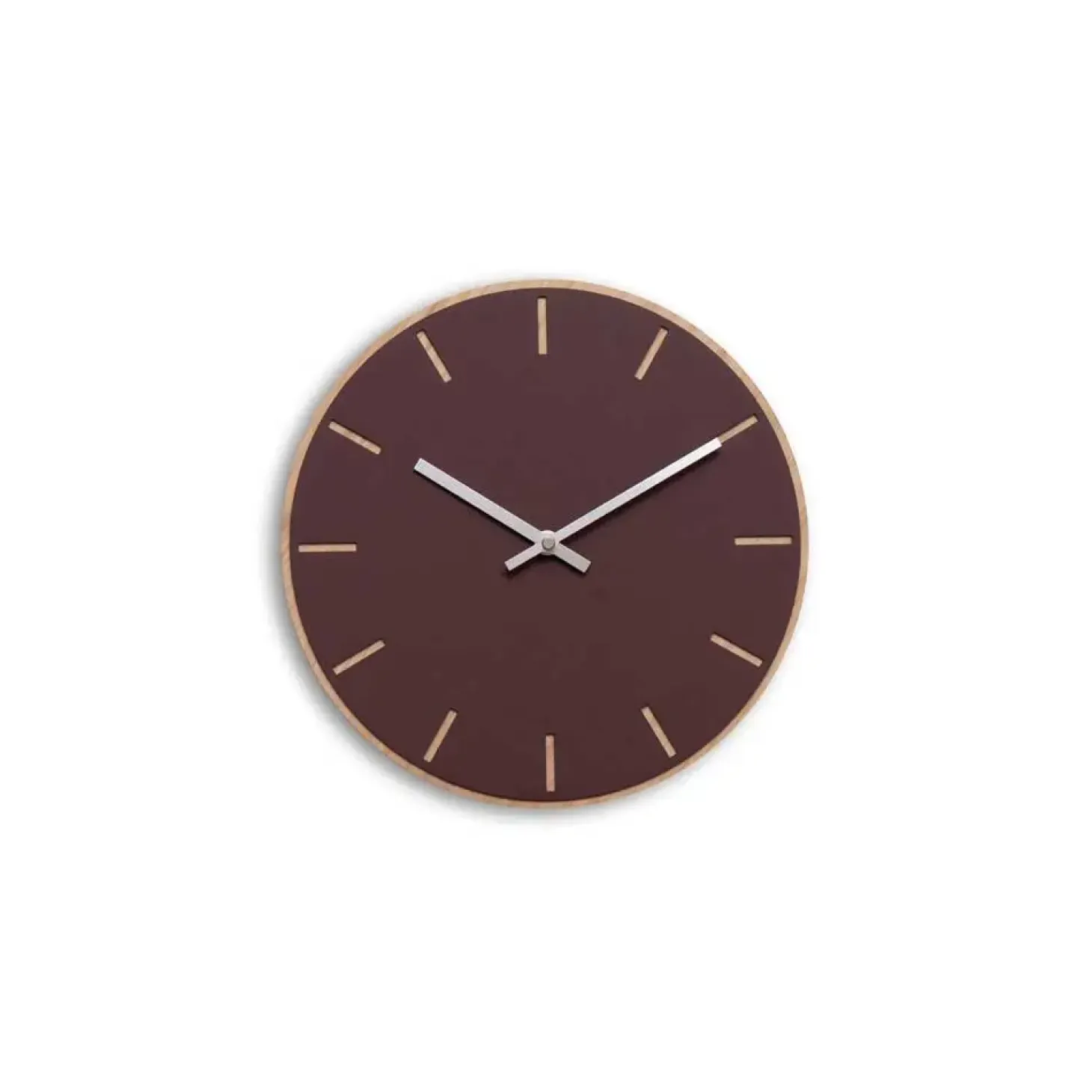 Hemverk - Vægur - Lys Eg/Burgundy - Sølv visere - Ø28 cm