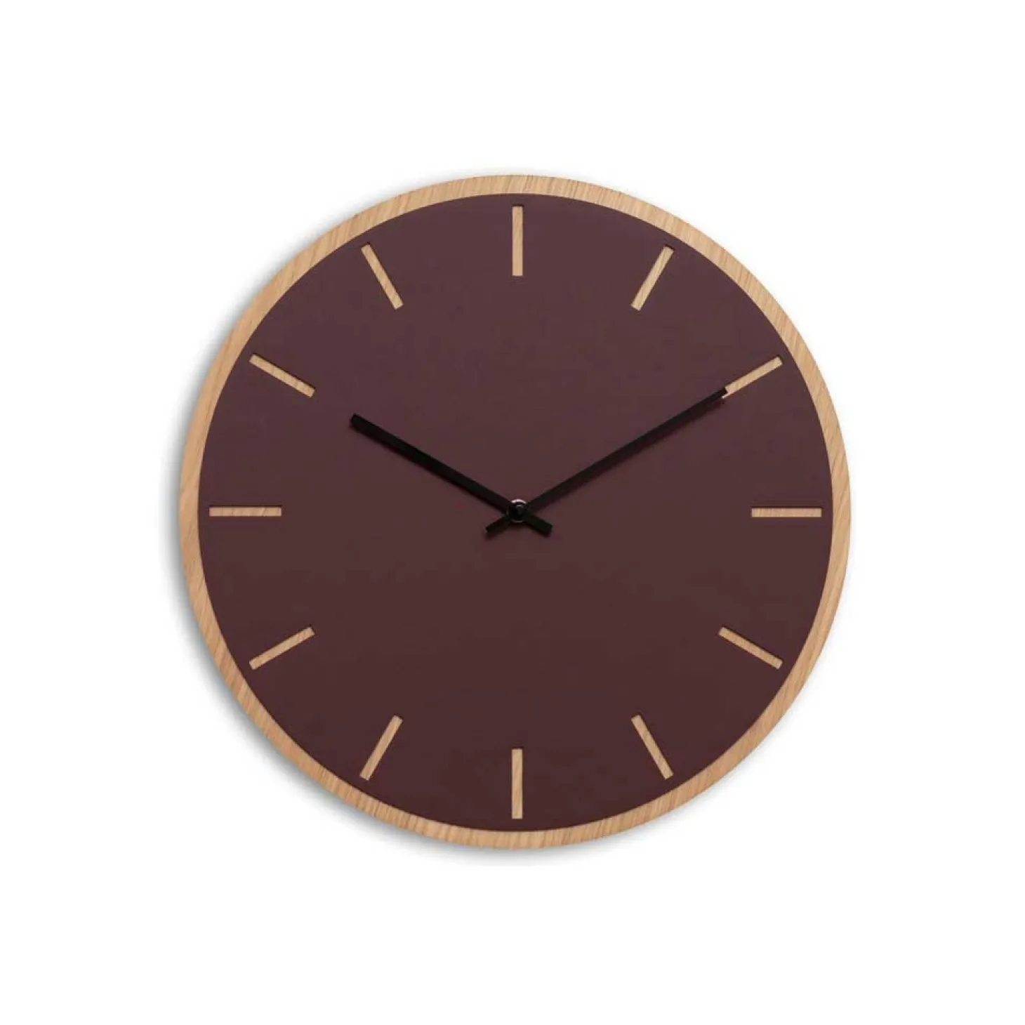 Hemverk - Vægur - Lys Eg/Burgundy - Sorte visere - Ø38 cm