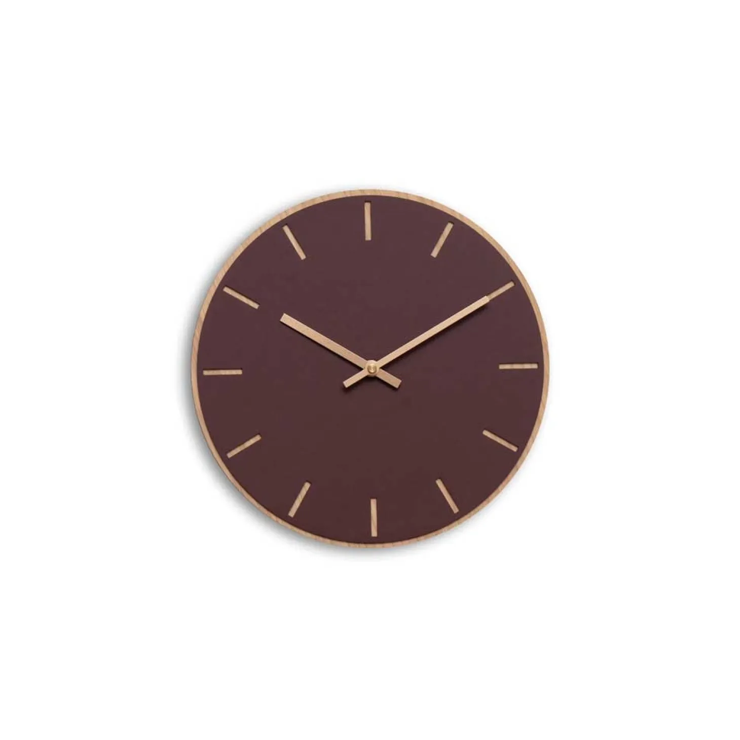 Hemverk - Vægur - Lys Eg/Burgundy- Kobber visere - Ø28 cm