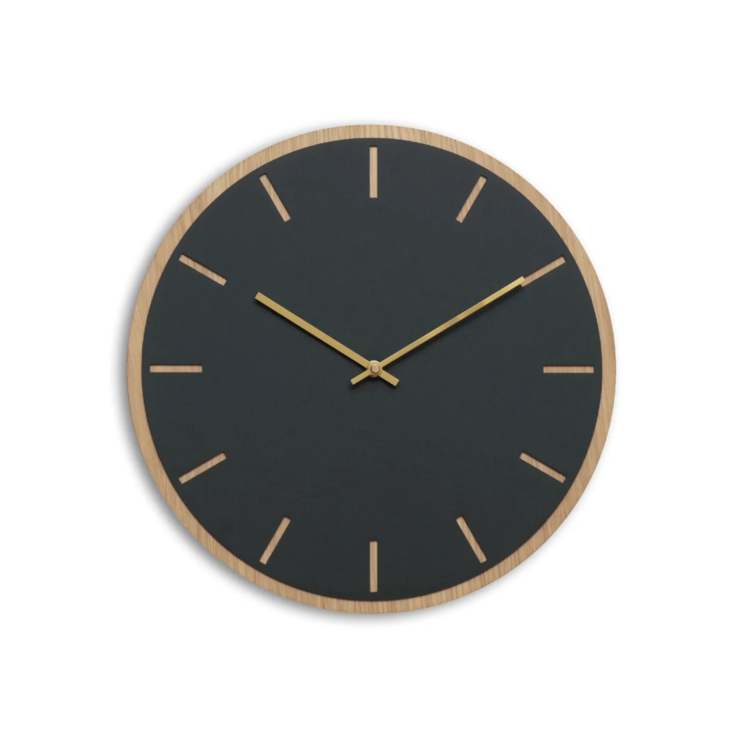 Hemverk - Vægur - Lys Eg/Mørkegrøn - Guld visere - Ø38 cm