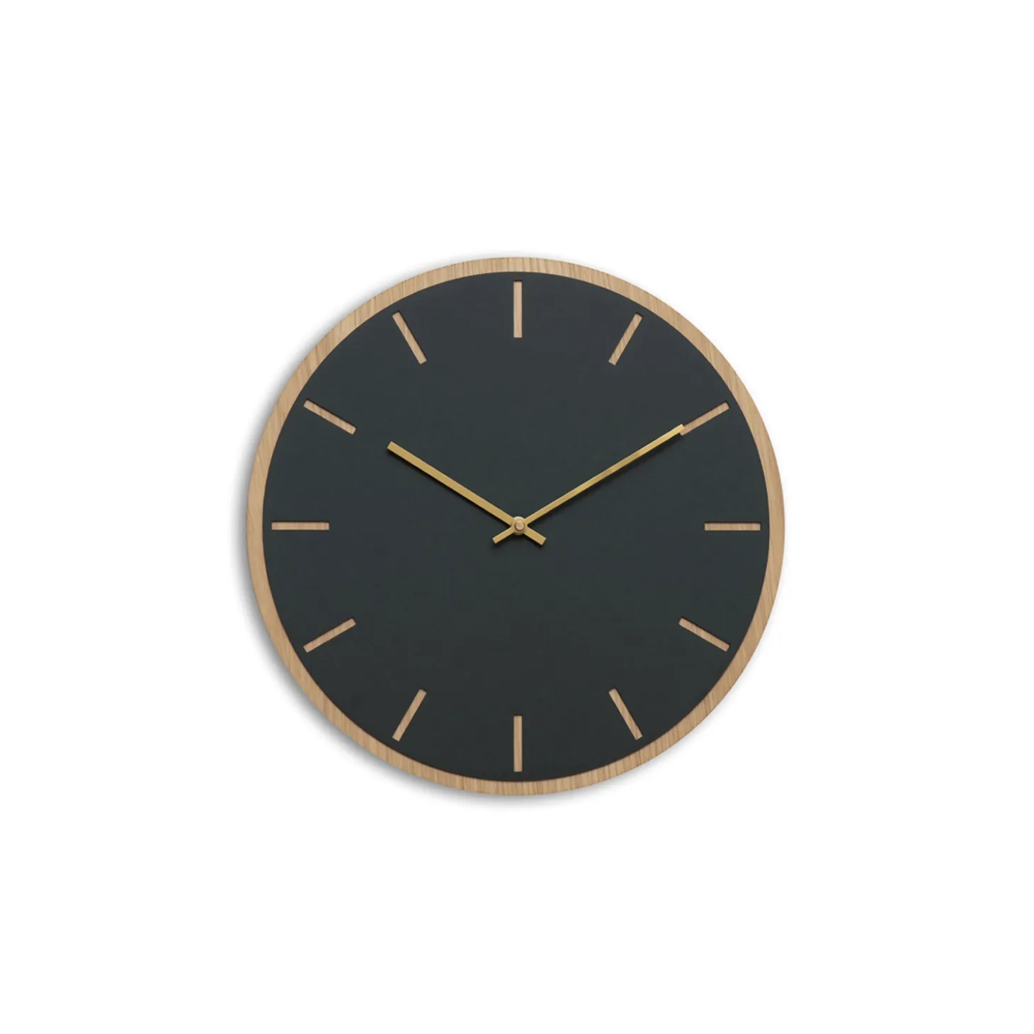 Hemverk - Vægur - Lys Eg/Mørkegrøn - Guld visere - Ø28 cm