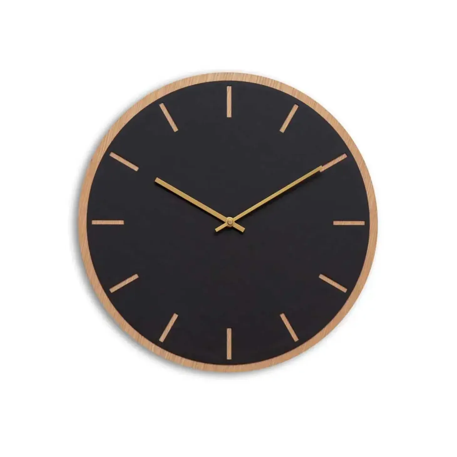 Hemverk - Vægur - Lys Eg/Sort - Guld visere - Ø38 cm