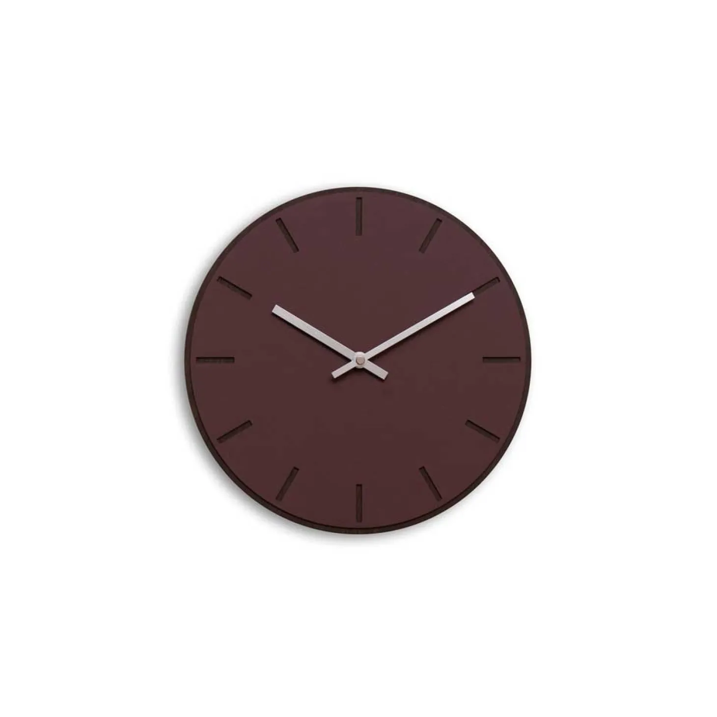 Hemverk - Vægur - Mørk Eg/Burgundy - Sølv visere - Ø28 cm