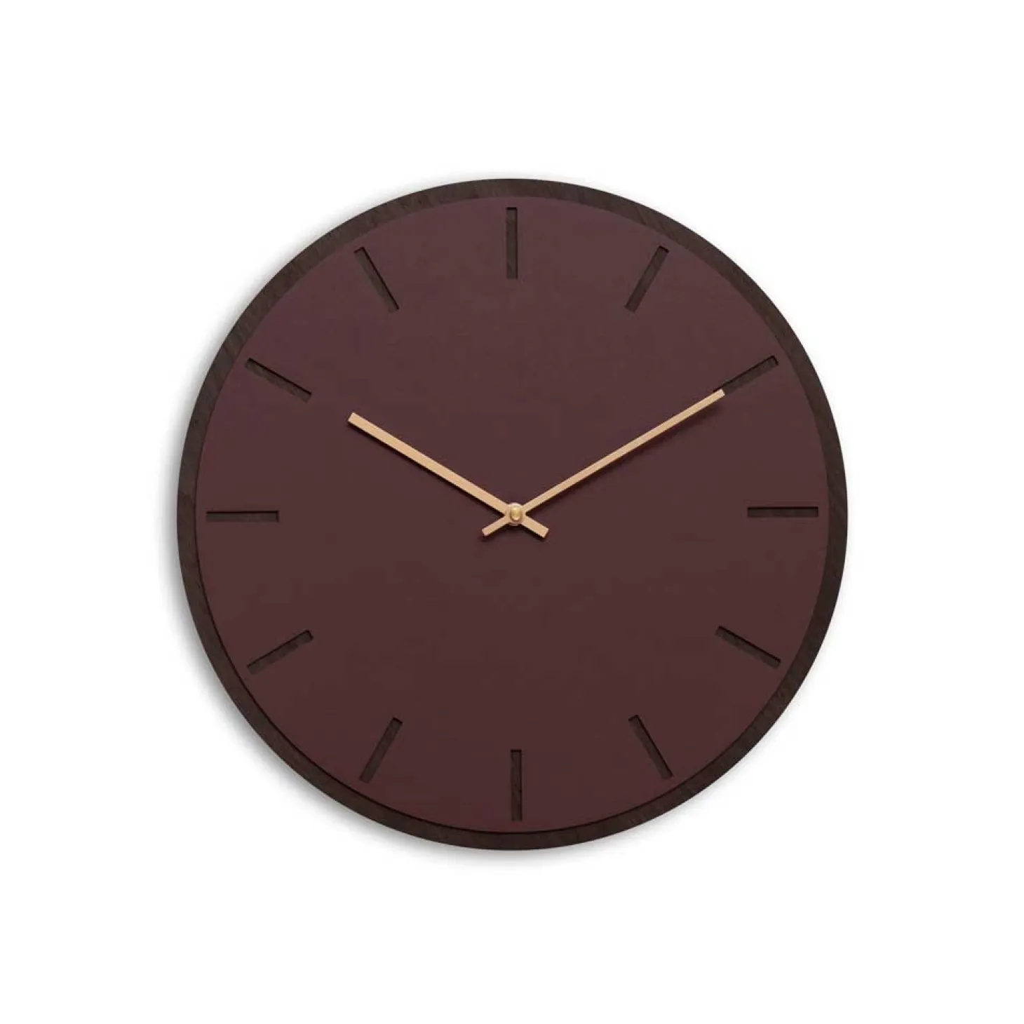 Hemverk - Vægur - Mørk Eg/Burgundy - Kobber visere - Ø38 cm