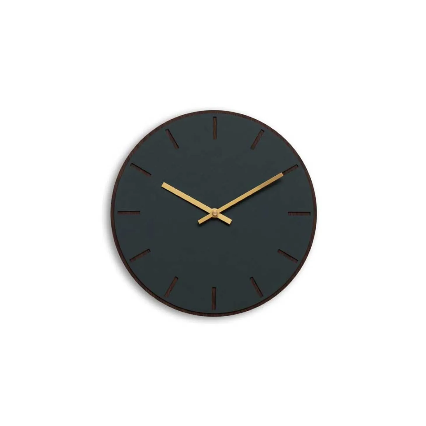 Hemverk - Vægur - Mørk Eg/Conifer Grøn - Guld visere - Ø28 cm