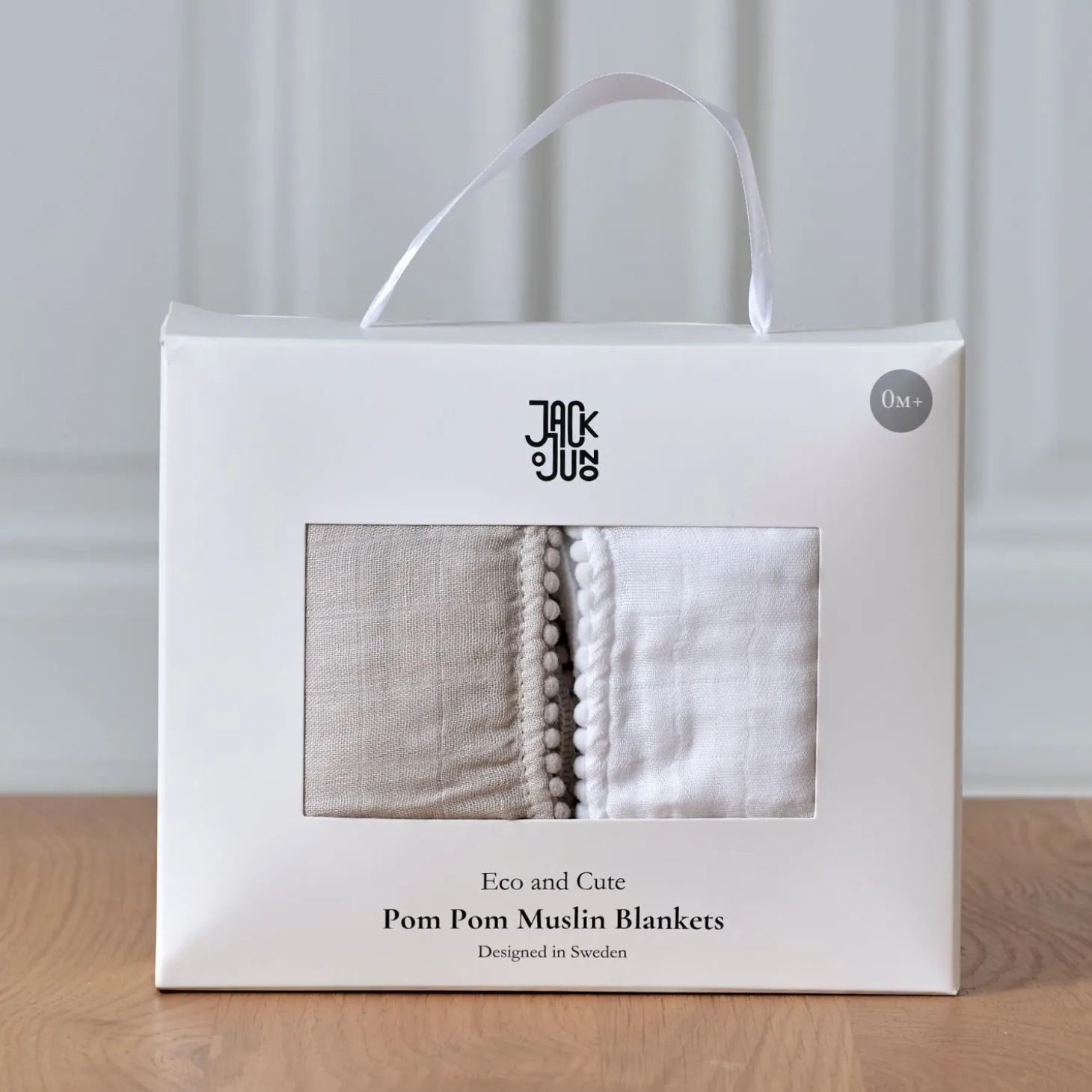 Jack o Juno - Tæppe/klud - Pom Pom Muslin Blankets (2-pack) - Hvid/Støvet Grå