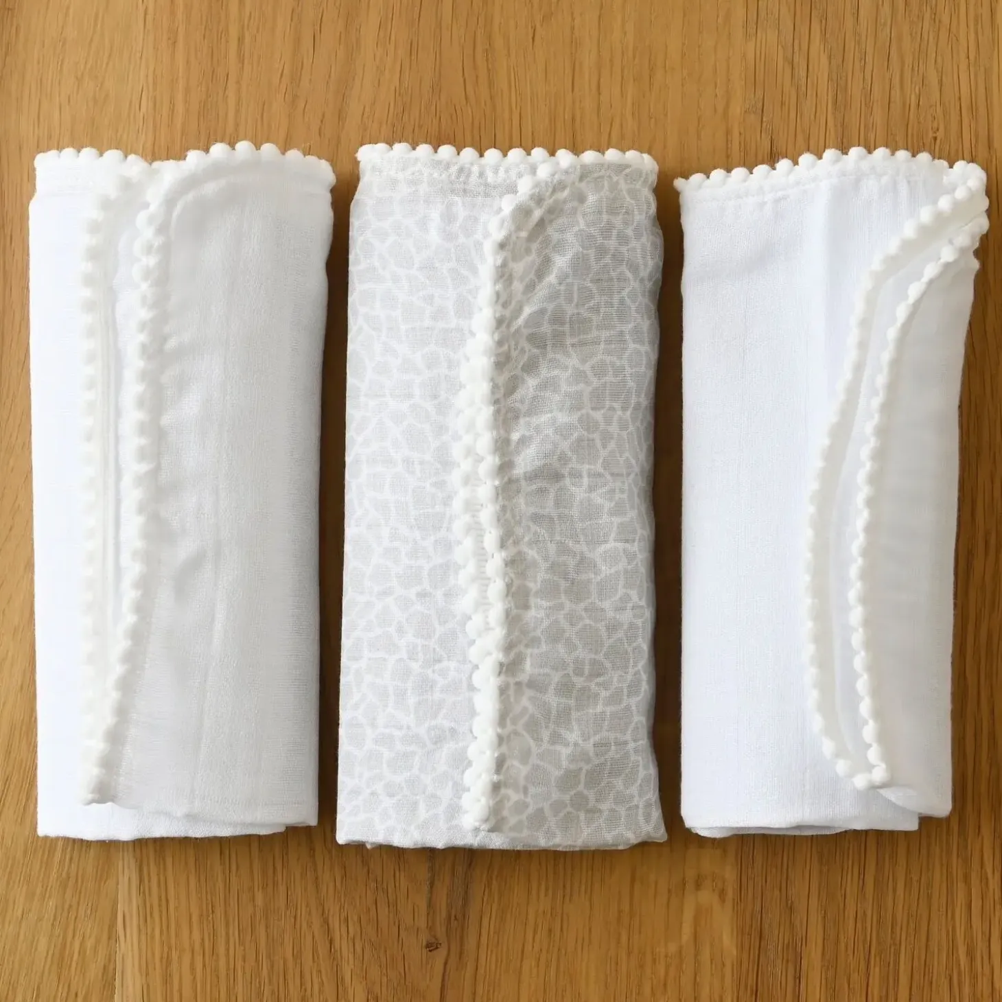 Jack o Juno - Tæppe/Klud - Pom Pom Mini Muslin Blankets (3-pack) - Hvid/Grå