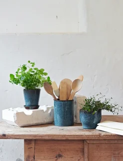 Knabstrup Keramik - urtepotteskjuler Ø 10.5 cm ocean green