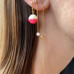 LULU Copenhagen - Natural Stone Chain Ørestik, Rose (1 stk.)