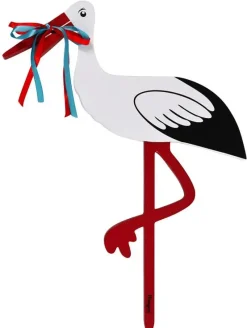 Magni - Fødselsstork i træ med rødt og blåt bånd, stor, 80 cm.