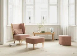 NovoForm - Fodskammel - Serena - Hvid Bouclé og Natur Eg