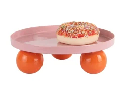 Present time - Tray Double Funky round soft pink w. bright orange