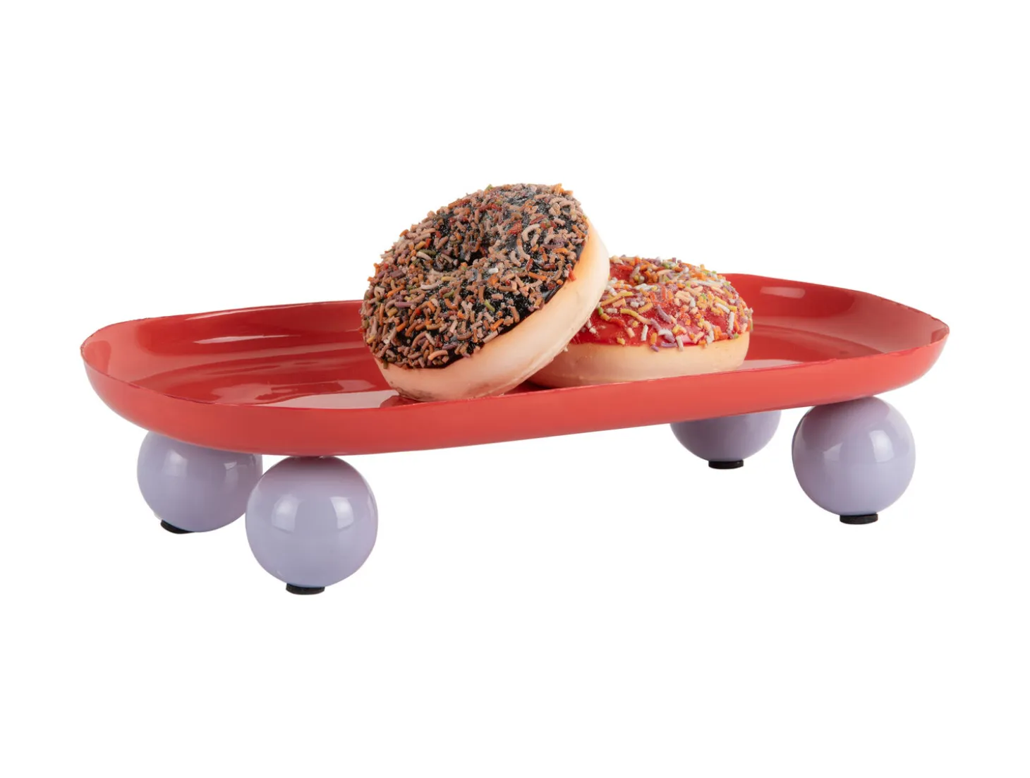 Present time - Tray Double Funky oval large bright red w. soft purple
