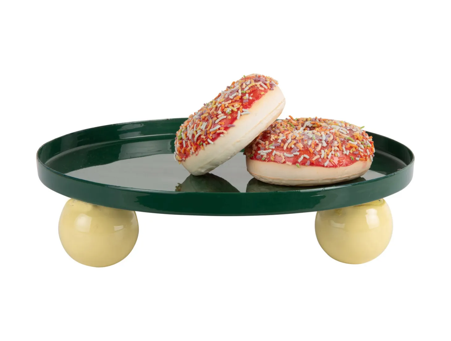 Present time - Tray Double Funky round large retro green w. soft yellow