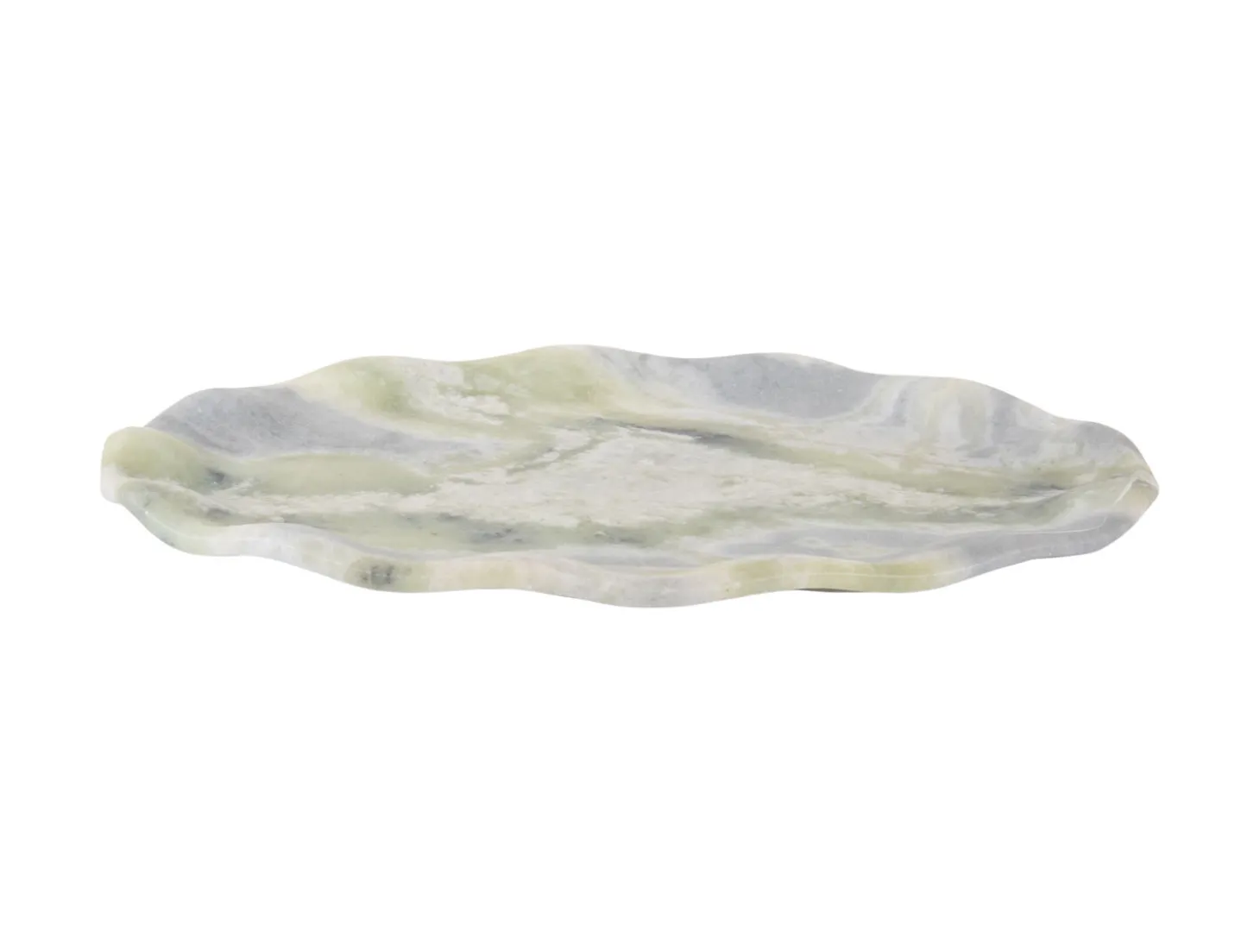 Present time - Tray Waved oval large marble himalayan green