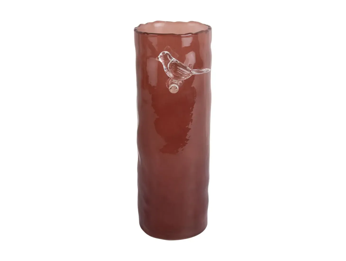 Present time - Vase Bird On Branch large red ochre