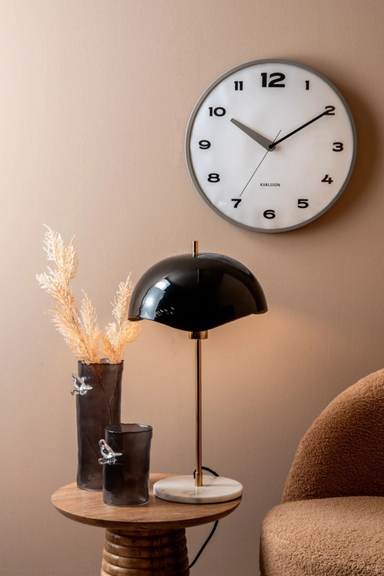 Present time - Vase Bird On Branch large dark grey