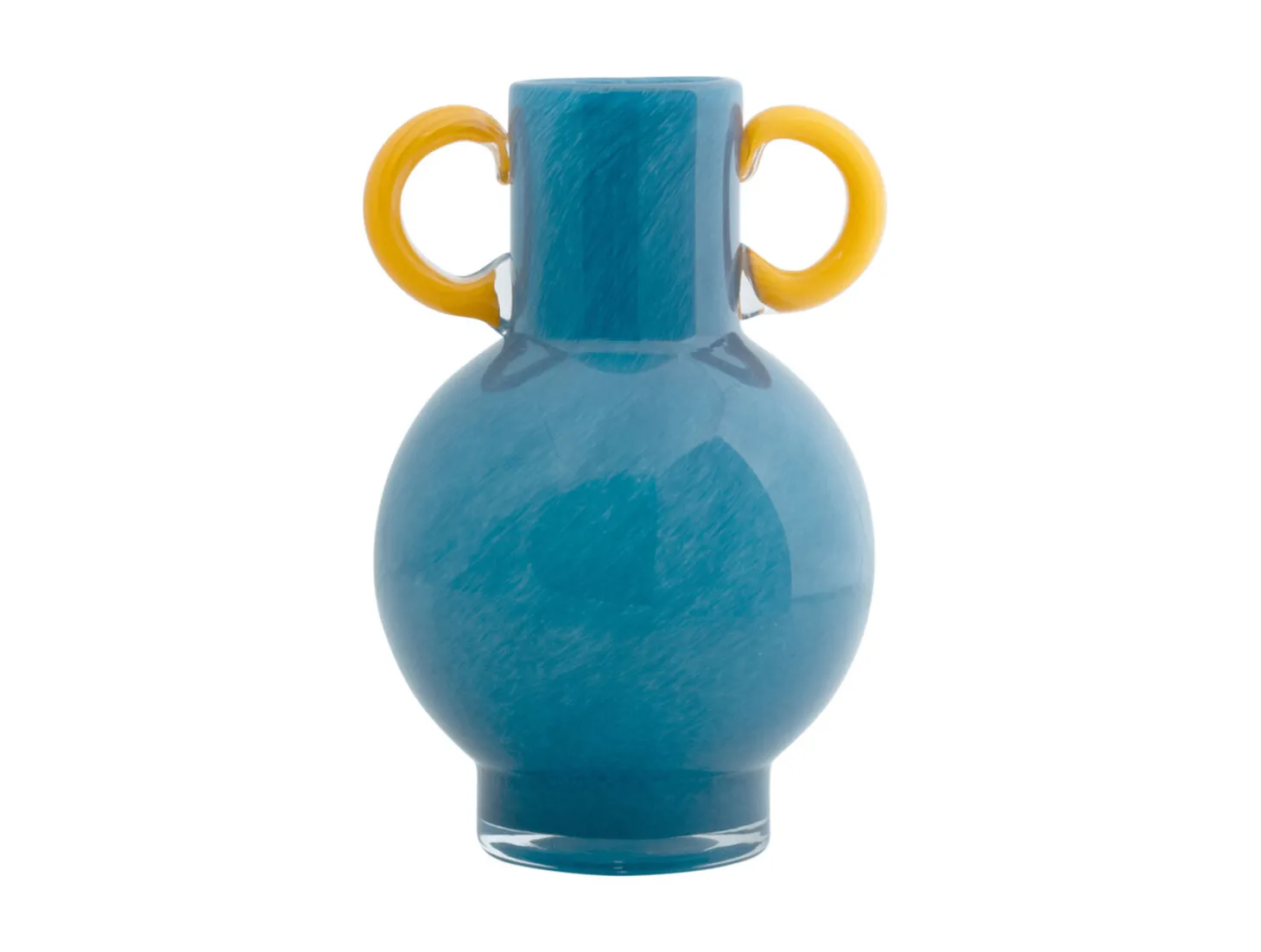 Present time - Vase Fiesta glass bright blue, yellow handles