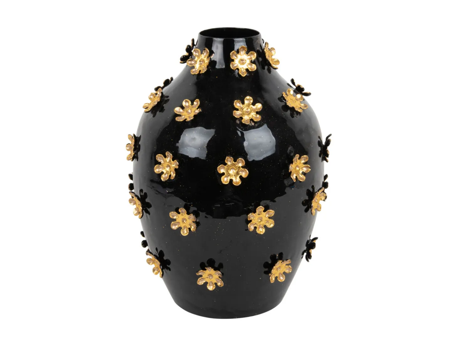 Present time - Vase Golden Flowers enamel black